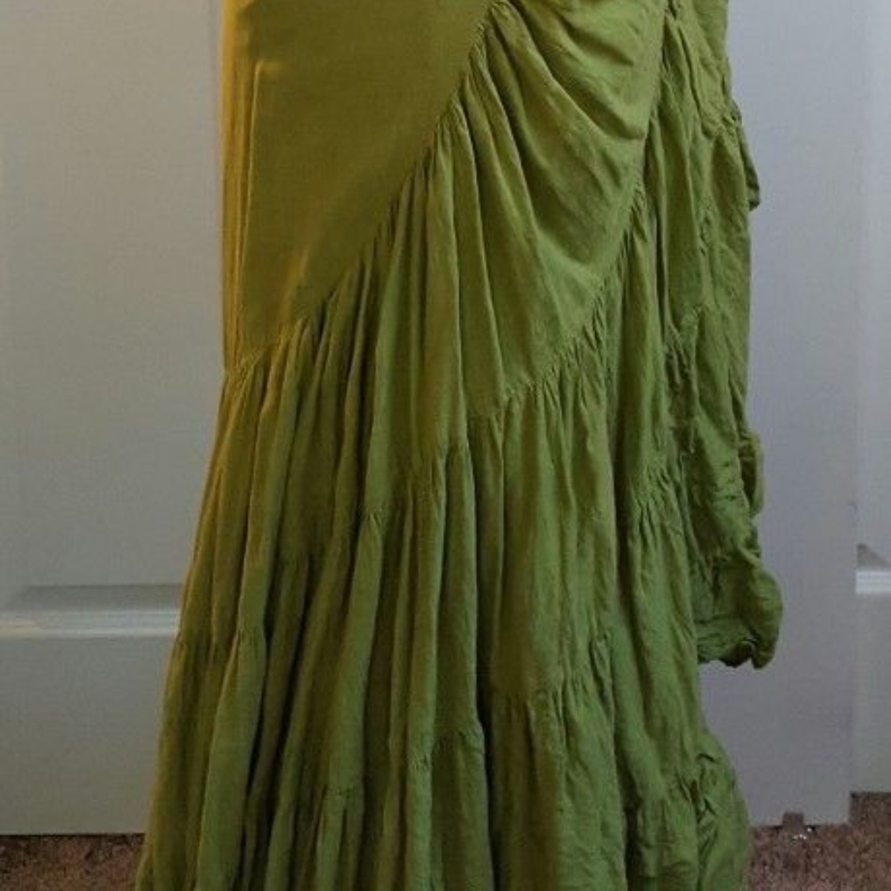 BOHO FESTIVAL OLIVE GREEN WRAP RUFFLE SKIRT DRESS - Picture 2 of 8